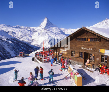 Station de ski Sunnegga montrant le Cervin, Zermatt, le Valais, Suisse Banque D'Images