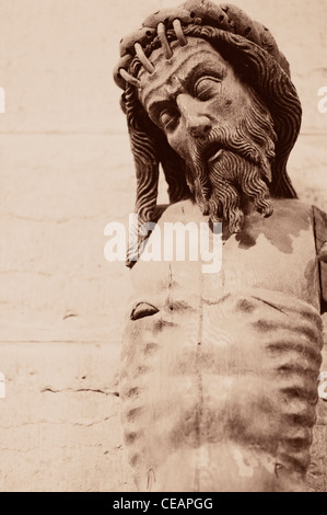 Ancienne sculpture en bois dans l'abbaye de Vadstena, Suède Banque D'Images