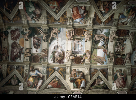 L'art de la Renaissance en Italie. Michel-ange (1475-1564). Chapelle Sixtine (1508-1512). Plafond. La Basilique de Saint Pierre. La cité du Vatican. Banque D'Images