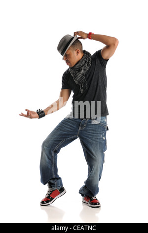 Hip Hop dancer performing isolé sur fond blanc Banque D'Images