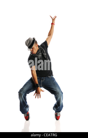 Hip Hop Dancer performing isolé sur fond blanc Banque D'Images