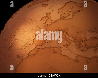 Globe terrestre en cuivre avec des terres et des océans de la carte de la hauteur Banque D'Images