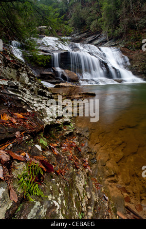 Panther Creek Falls est situé à habersham comté dans la Géorgie du nord. Ils peuvent être atteint par un sentier de randonnée de 3,5 km le long de big modérée de panther creek. Le sentier est situé au camping de panther creek. Banque D'Images