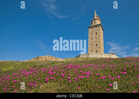 L'EUROPE, l'Espagne, la Corogne, Tour d'Hercule Lighthouse (2ème siècle restaurée en 1791), le plus vieux phare de travail en Europe Banque D'Images