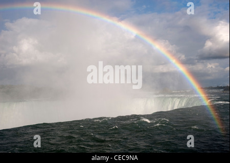 En formant des arc-en-ciel au cours de la pulvérisation des chutes Niagara à Niagara Falls. Banque D'Images