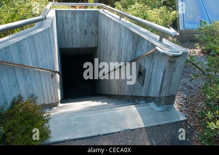 Escaliers en béton menant à une cave sombre sur le terrain de la bibliothèque Geisel à l'UCSD à la Jolla, Californie, États-Unis Banque D'Images