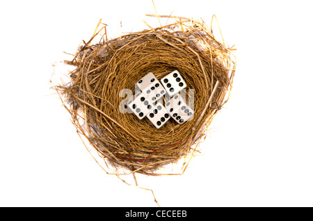 Cinq isolés et blanc en dés avec succès le nid d'oiseau Banque D'Images