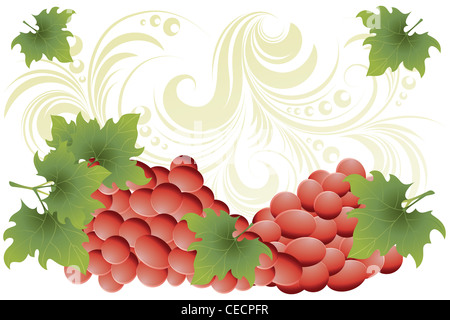 Vin rouge - red grapes on golden floral background with copy-space Banque D'Images