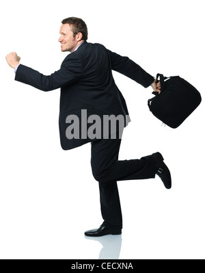 Caucasian man running on white background Banque D'Images