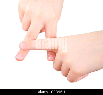 Les mains d'enfant représente une lettre de l'alphabet Banque D'Images