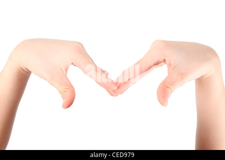 Les mains d'enfant représente lettre M de l'alphabet Banque D'Images