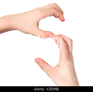 Les mains d'enfant représente la lettre S de l'alphabet Banque D'Images