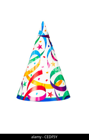Un anniversaire ou nouvel an party hat isolé sur fond blanc Banque D'Images