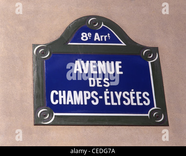 Plaque de rue, avenue des Champs-Élysées, Paris, Île-de-France, France Banque D'Images