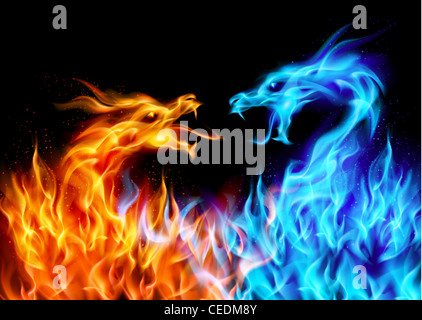 Abstract Blue et red dragons Fiery. Illustration sur fond noir pour la conception Banque D'Images