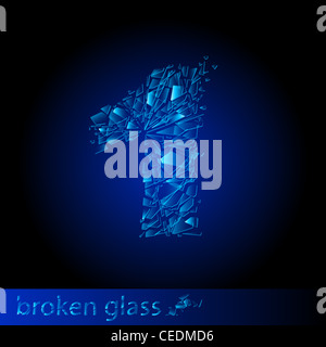 Un symbole de Broken Glass - chiffre un. Illustration sur fond noir Banque D'Images