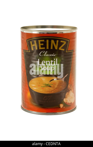 Gros plan de la boîte de soupe de lentilles Heinz Banque D'Images