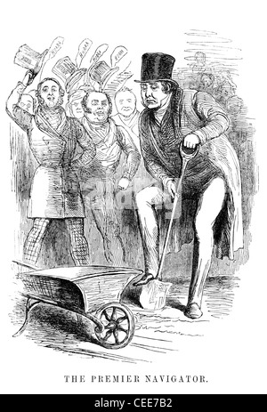 Punch cartoon 1845 : 'Le Premier Navigateur.' Banque D'Images