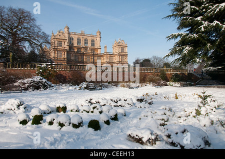 Wollaton Hall dans la neige, Nottingham England UK Banque D'Images