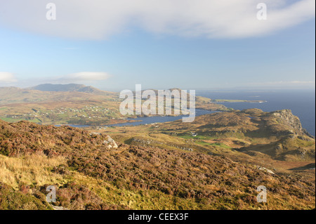 Vue de Slieve League sur la Teelin, passage Rock et Muckros en tête Co. Donegal , Irlande Banque D'Images