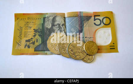 Devise Dollar australien, 50 note et quelques pièces Banque D'Images