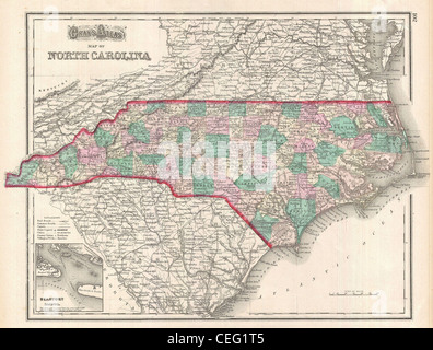 1874 Carte grise de Caroline du Nord. Banque D'Images