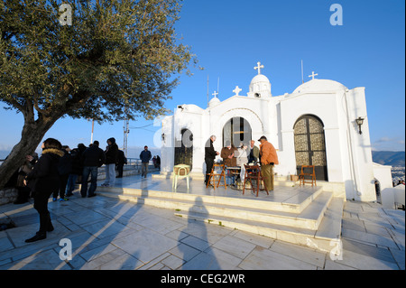 La chapelle St. George sur le mont Lycabette, Athènes, Grèce, Europe Banque D'Images