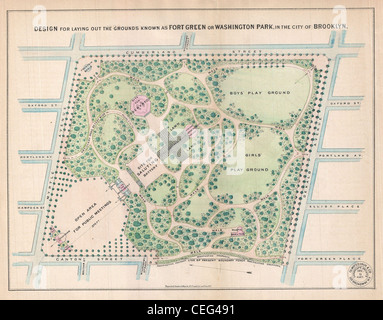 1868 Vaux et Olmstead Plan de Fort Greene Park, Brooklyn, New York Banque D'Images