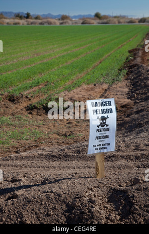Calipatria, California - Un panneau prévient que les pesticides toxiques ont été appliquées à un champ dans l'Imperial Valley. Banque D'Images