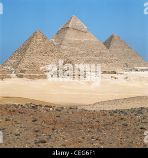 Les Pyramides d'Égypte, du plateau de Gizeh, Le Caire, Egypte, Afrique du Nord Banque D'Images