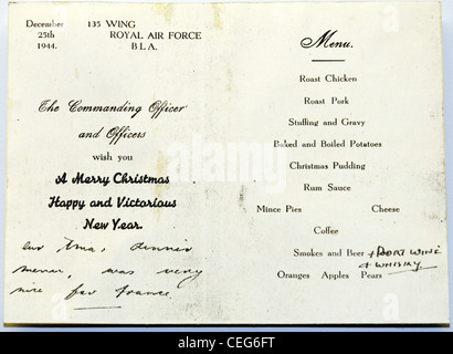 Un menu de Noël pour un dîner de la Royal Air Force à partir de 1944 Banque D'Images