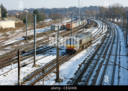 Services ferroviaires directes (DRS) Classe 66 locomotives diesel utilisés pour le transport de fret, Ipswich, Suffolk, UK. Banque D'Images