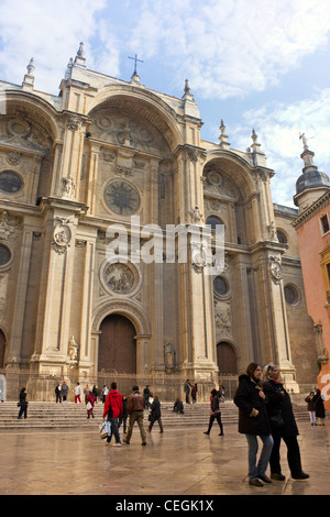 Façade de la Cathédrale de Grenade, Grenade, Andalousie, espagne. Banque D'Images