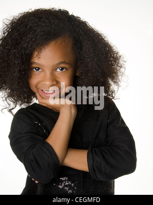 Smiling cute adorable petite fille de 5 ans, première niveleuse, African American Banque D'Images