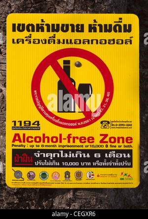 Zone sans alcool signer Chiang Mai Thaïlande Banque D'Images