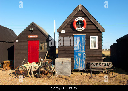 Ancienne propriété de cabanes de pêche Les pêcheurs traditionnels dans le Suffolk Southwold au Royaume-Uni. Banque D'Images