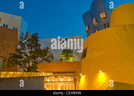 Les pirates MIT accroché un grand emblème bat du côté de Frank Gehry conçu Ray et Maria Stata center dans la nuit du 17 juillet 2008 en l'honneur de l'ouverture à minuit ce soir-là de l'édition 2008 du film Batman The Dark Knight. Banque D'Images