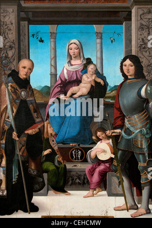 Francesco MARMITTA La Vierge et l'enfant avec saint Benoît et Saint Quentin et les deux anges Banque D'Images