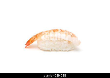 Un délicieux morceau de crevette nigiri isolated on white Banque D'Images