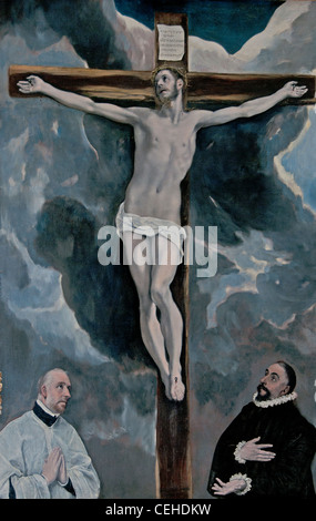 Le Christ en croix adoré par deux donateurs par EL GRECO Domenikos Theotokopoulos 1541 1614 Espagnol Espagne Banque D'Images