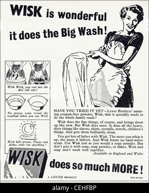 Publicité originale en 1940 publicité magazine ère WISK poudre à laver par Lever Brothers Banque D'Images