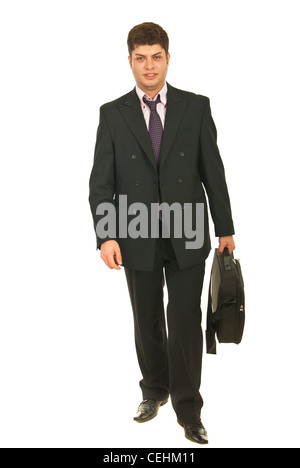 Jeune homme d'aller au travail et maintenant sac isolé sur fond blanc Banque D'Images