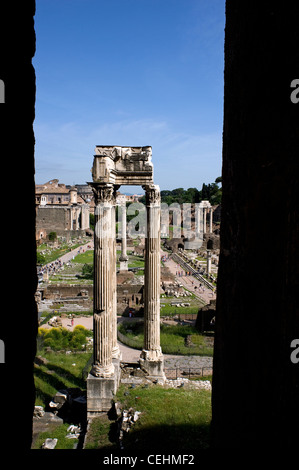 Temple de Vespasien et Titus dans le Forum Romain, Rome, Latium, Italie Banque D'Images