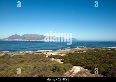 Vue sur Table Mountain depuis l'île de Robben Island, Cape Town, Western Cape Province Banque D'Images