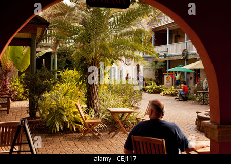 Quint peu cour à St Augustine en Floride usa, boutiques, cafés, en cour,fontaine dans cour,cafés, Banque D'Images