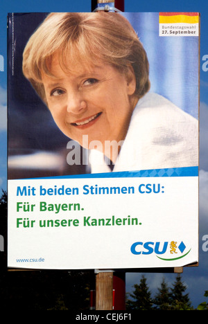 Affiche électorale du parti CSU bavaroise pour Angela Merkel devant le Bundestag, élections de 2009. Banque D'Images