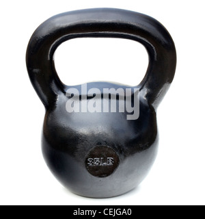 Brillant noir 35 lb pour l'haltérophilie et la fer kettlebell fitness training isolated on white Banque D'Images