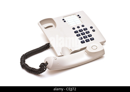 Téléphone en plastique gris sur fond blanc Banque D'Images
