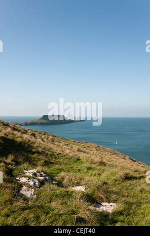 Une vue vers la tête des vers, Rhossili Bay, la péninsule de Gower, Nouvelle-Galles du Sud Banque D'Images