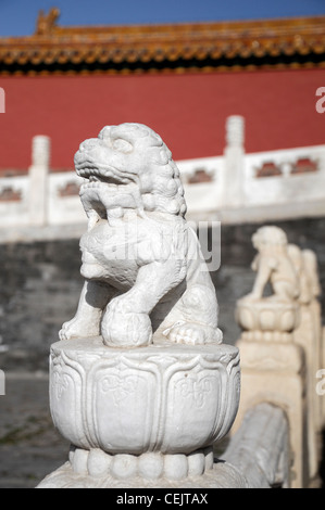 Figurine statue de lion en marbre blanc murs terrasse figure Forbidden City Beijing Chine Banque D'Images